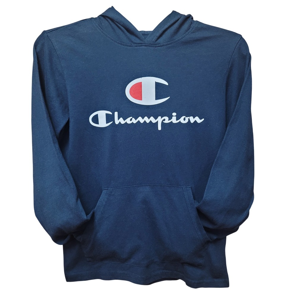 Champion Youth L Pullover Hoodie Kangaroo Pocket Navy Gorpcore Athletic